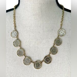 💛Gold and Silver Tone Floral Medallion Necklace